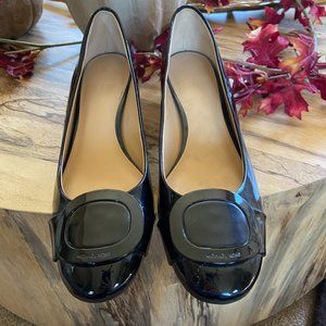 MICHAEL KORS PATENT BLACK LEATHER HEELS SZ 10
